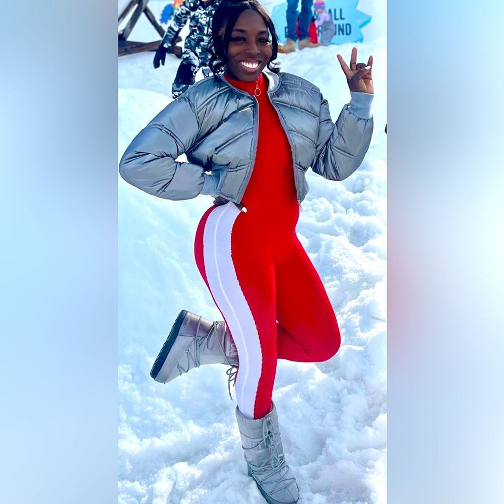 Red Ski Knitted Zip Front Jumpsuit